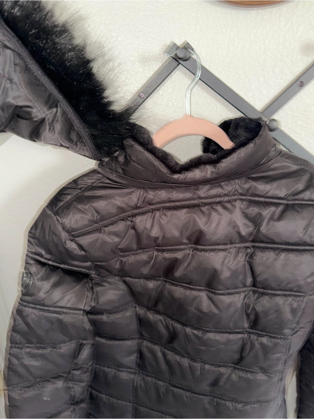 Nautica Black Quilted Puffer Jacket Faux Fur Collar Zip Front Women’s Large - Picture 5 of 5